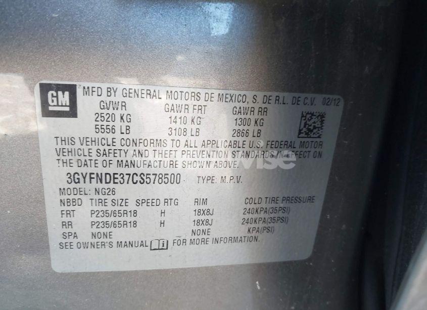 Photo 9 of 2012 Cadillac Srx LUXURY COLLECTION (VIN 3GYFNDE37CS578500)