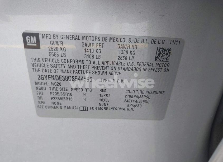 Photo 9 of 2012 Cadillac Srx LUXURY COLLECTION (VIN 3GYFNDE38CS544596)