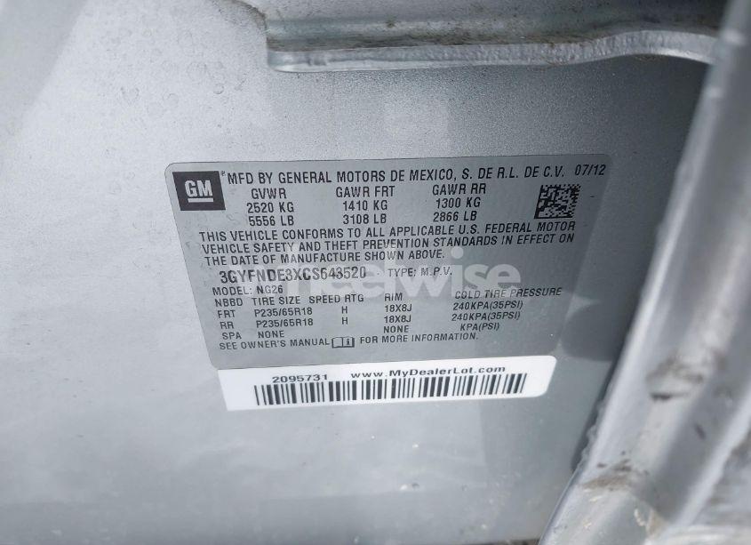 Photo 9 of 2012 Cadillac Srx LUXURY COLLECTION (VIN 3GYFNDE3XCS643520)