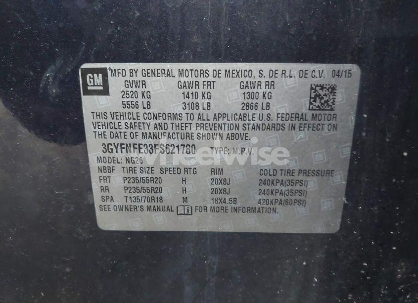 Photo 9 of 2015 Cadillac Srx PERFORMANCE COLLECTION (VIN 3GYFNFE33FS621780)