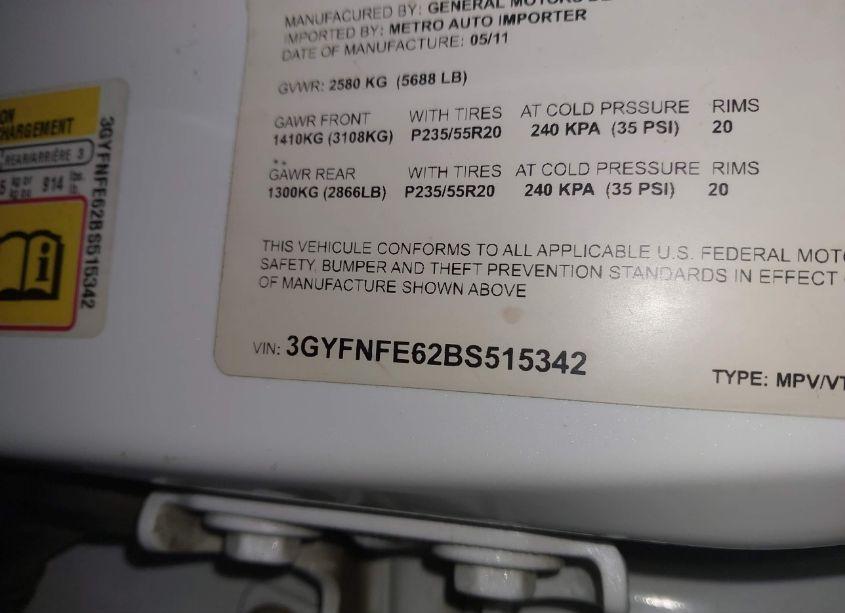 Photo 9 of 2011 Cadillac Srx TURBO PREMIUM (VIN 3GYFNFE62BS515342)