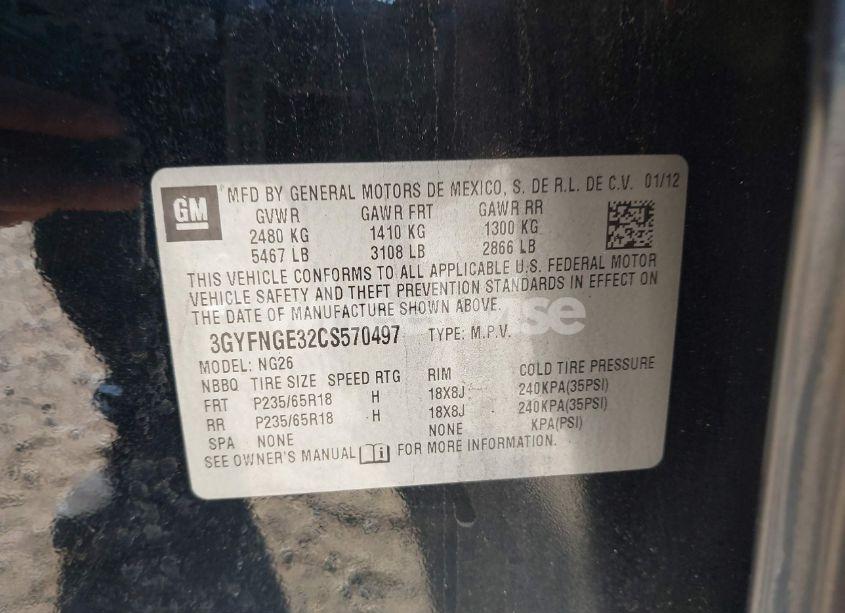 Photo 9 of 2012 Cadillac Srx STANDARD (VIN 3GYFNGE32CS570497)