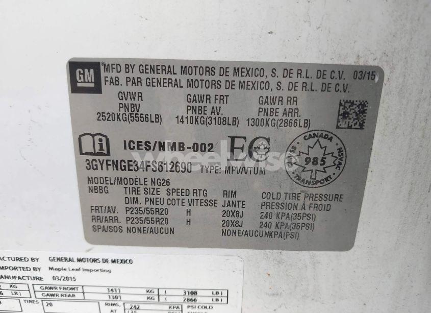 Photo 9 of 2015 Cadillac Srx PREMIUM COLLECTION (VIN 3GYFNGE34FS612690)