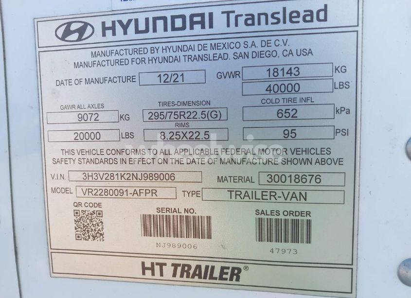 Photo 9 of 2022 Hyundai Translead INC UNKNOWN (VIN 3H3V281K2NJ989006)