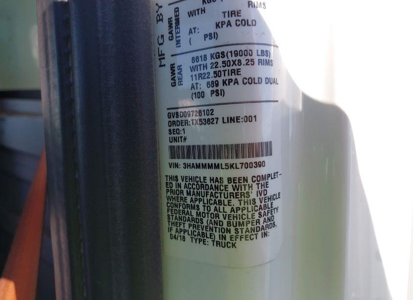 Photo 8 of 2019 International Durastar 4300 (VIN 3HAMMMML5KL700390)