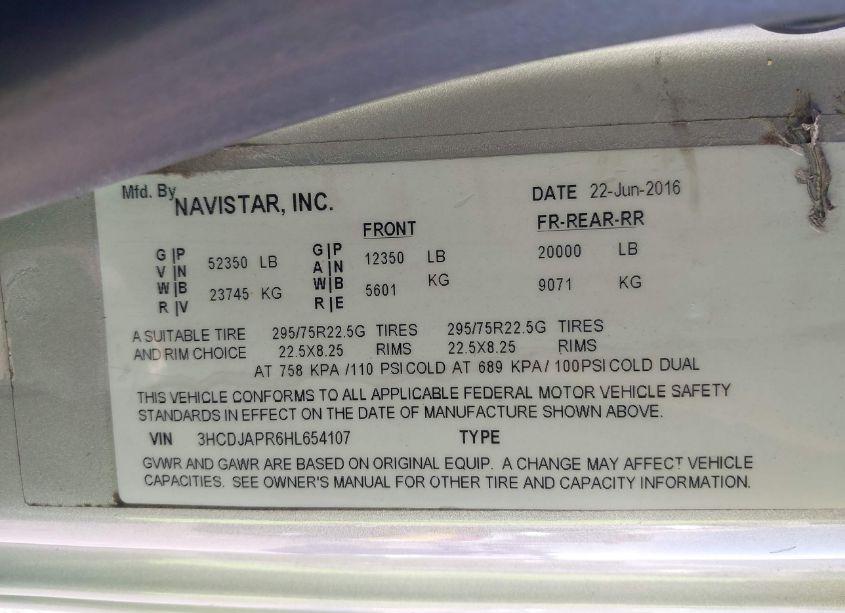 Photo 8 of 2017 International Prostar+ (VIN 3HCDJAPR6HL654107)