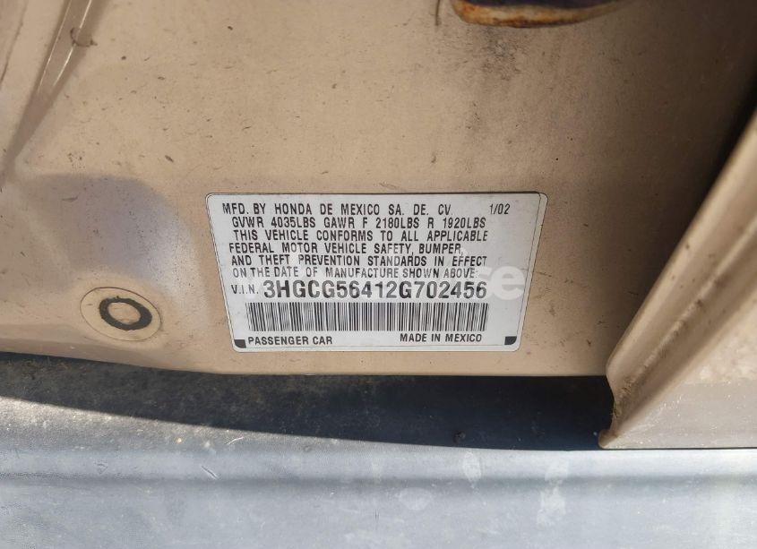 Photo 9 of 2002 Honda Accord 2.3 LX (VIN 3HGCG56412G702456)