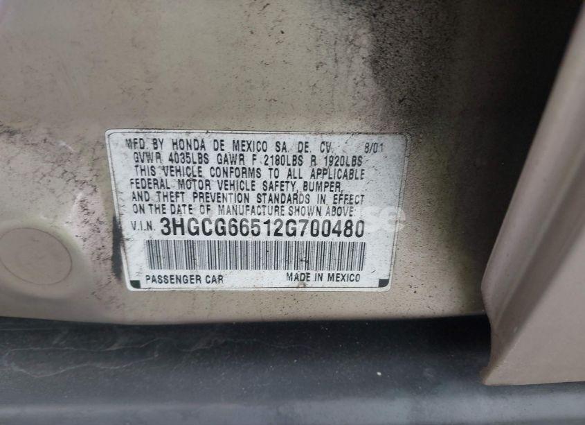 Photo 9 of 2002 Honda Accord 2.3 LX (VIN 3HGCG66512G700480)