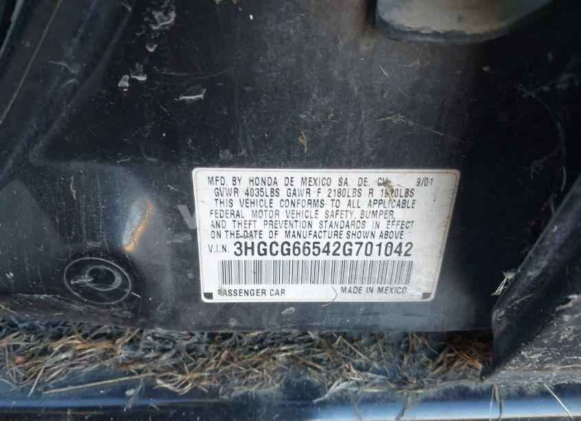 Photo 9 of 2002 Honda Accord 2.3 LX (VIN 3HGCG66542G701042)