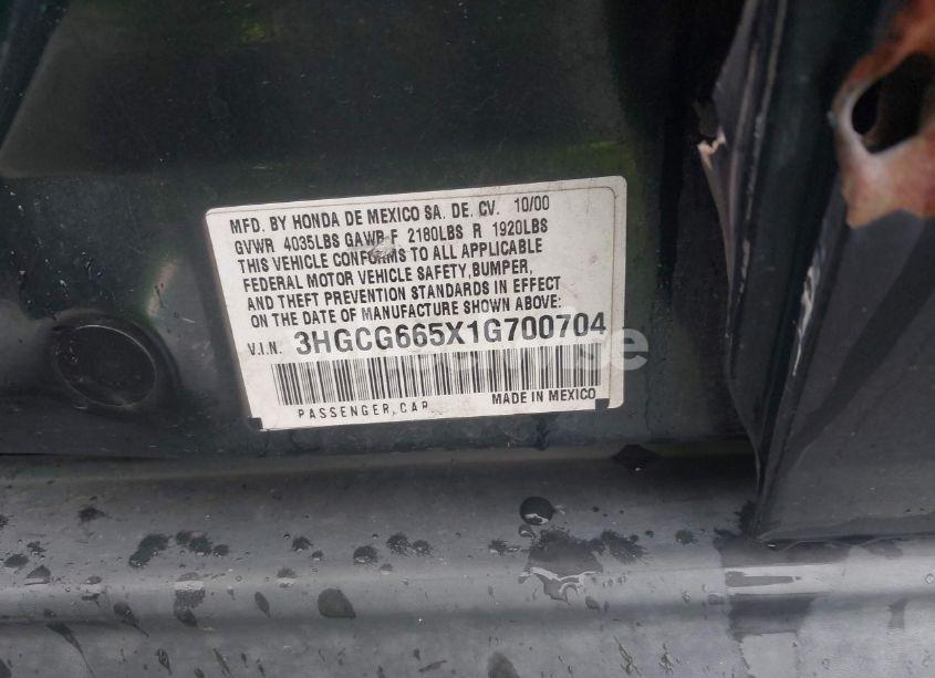 Photo 9 of 2001 Honda Accord 2.3 LX (VIN 3HGCG665X1G700704)