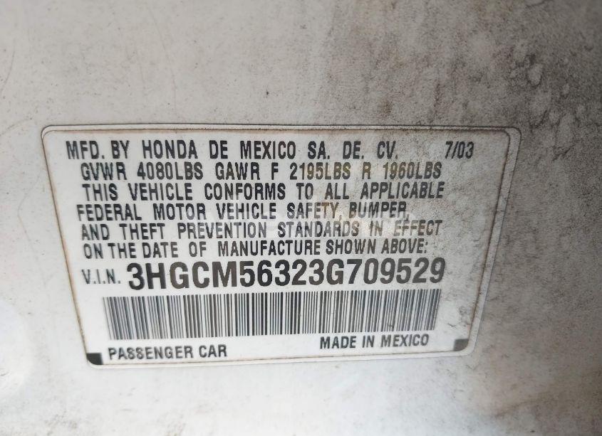 Photo 9 of 2003 Honda Accord 2.4 LX (VIN 3HGCM56323G709529)