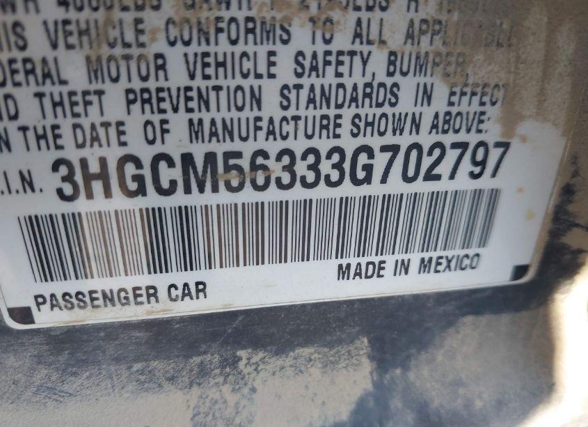 Photo 9 of 2003 Honda Accord 2.4 LX (VIN 3HGCM56333G702797)