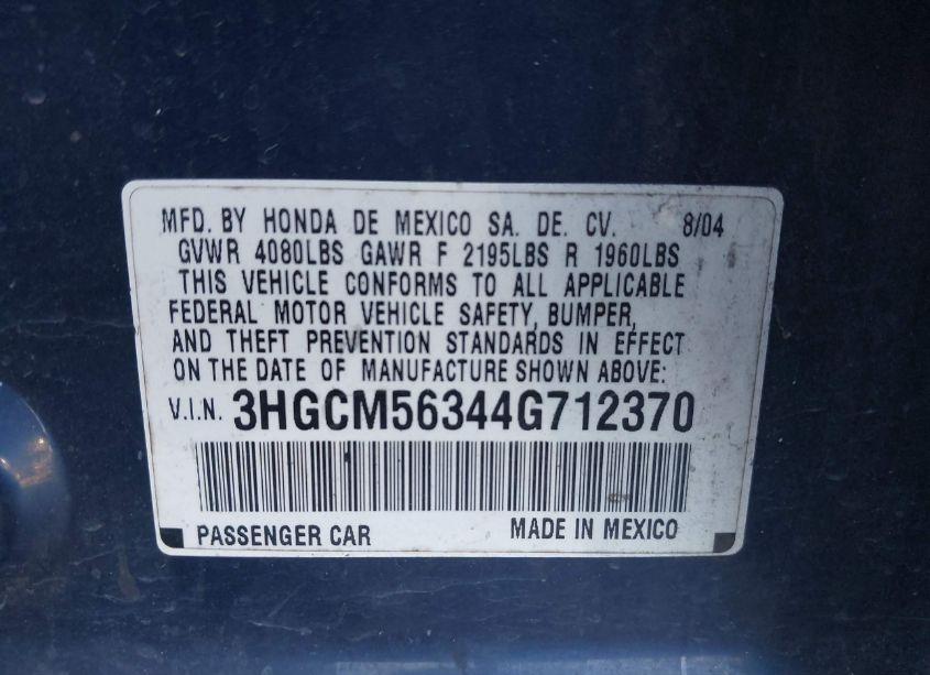 Photo 9 of 2004 Honda Accord 2.4 LX (VIN 3HGCM56344G712370)