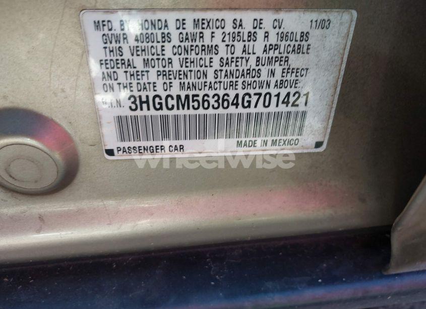 Photo 9 of 2004 Honda Accord 2.4 LX (VIN 3HGCM56364G701421)