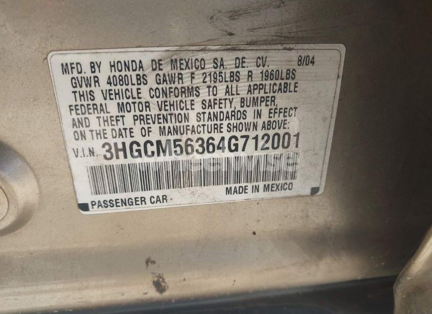 Photo 9 of 2004 Honda Accord 2.4 LX (VIN 3HGCM56364G712001)