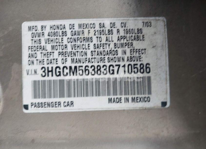 Photo 9 of 2003 Honda Accord 2.4 LX (VIN 3HGCM56383G710586)