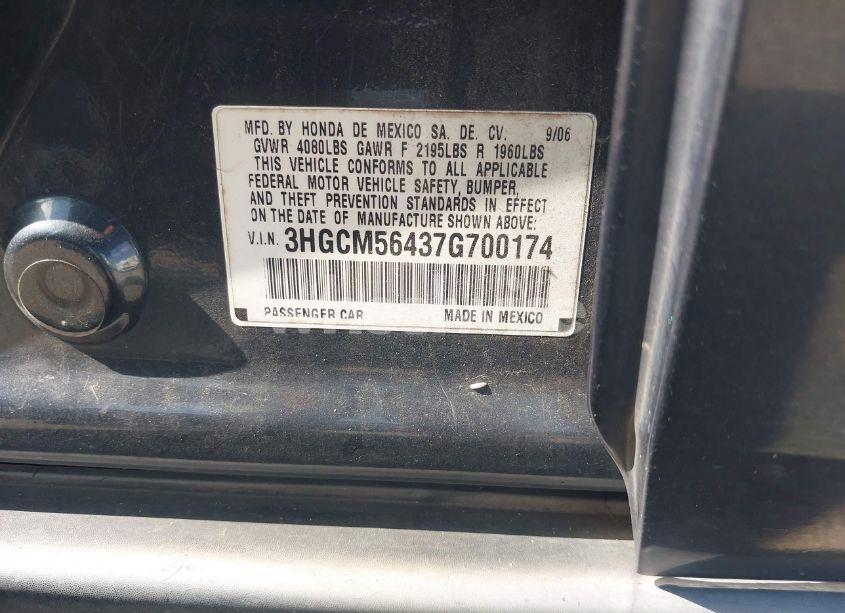 Photo 9 of 2007 Honda Accord 2.4 LX (VIN 3HGCM56437G700174)