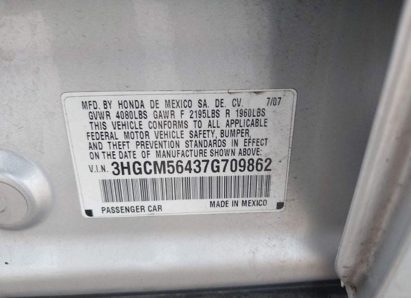 Photo 9 of 2007 Honda Accord 2.4 LX (VIN 3HGCM56437G709862)