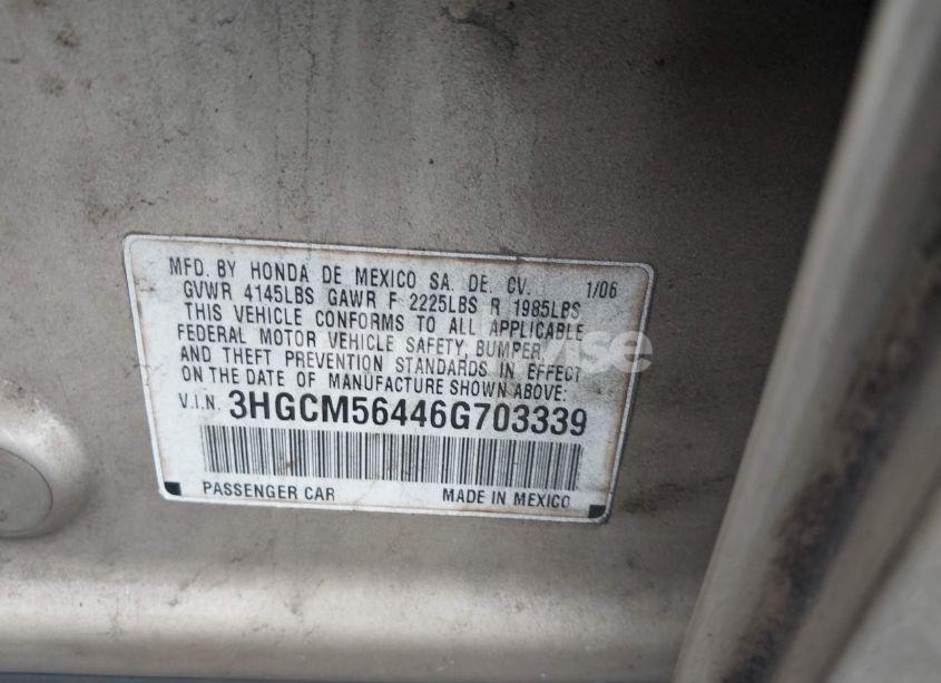 Photo 9 of 2006 Honda Accord 2.4 LX (VIN 3HGCM56446G703339)