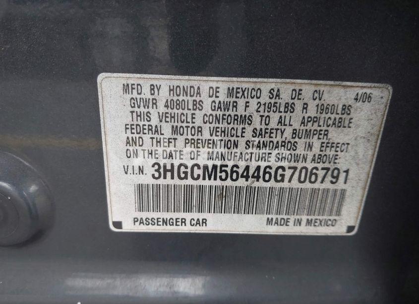 Photo 9 of 2006 Honda Accord 2.4 LX (VIN 3HGCM56446G706791)