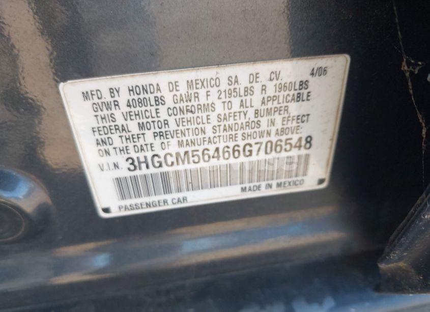 Photo 9 of 2006 Honda Accord 2.4 LX (VIN 3HGCM56466G706548)