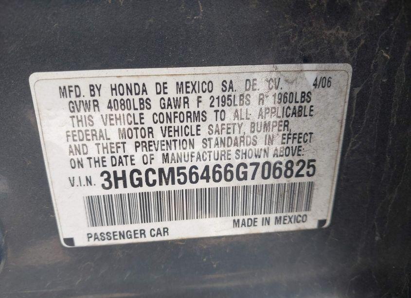 Photo 9 of 2006 Honda Accord 2.4 LX (VIN 3HGCM56466G706825)