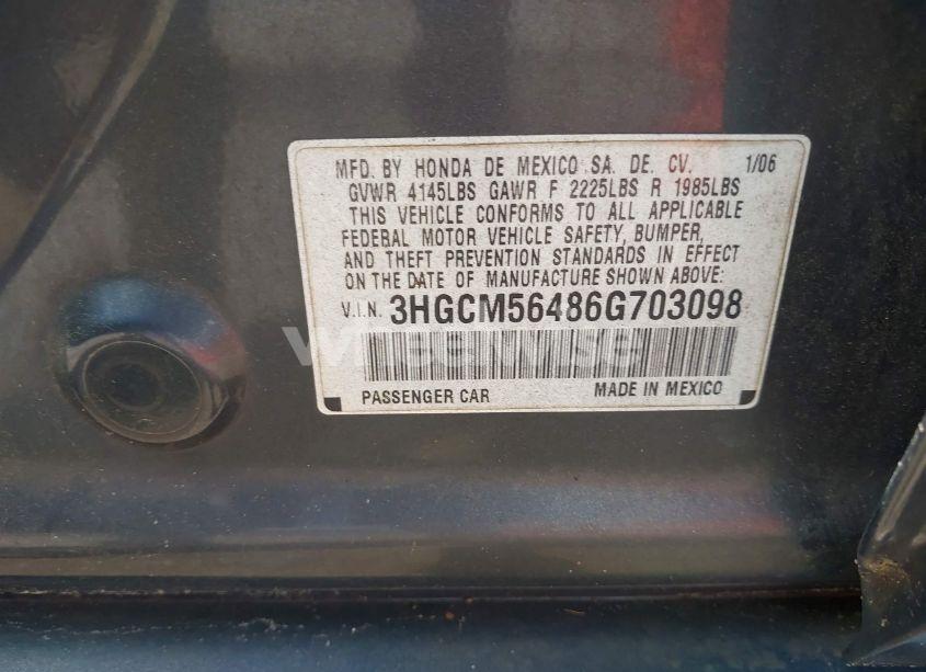 Photo 9 of 2006 Honda Accord 2.4 LX (VIN 3HGCM56486G703098)