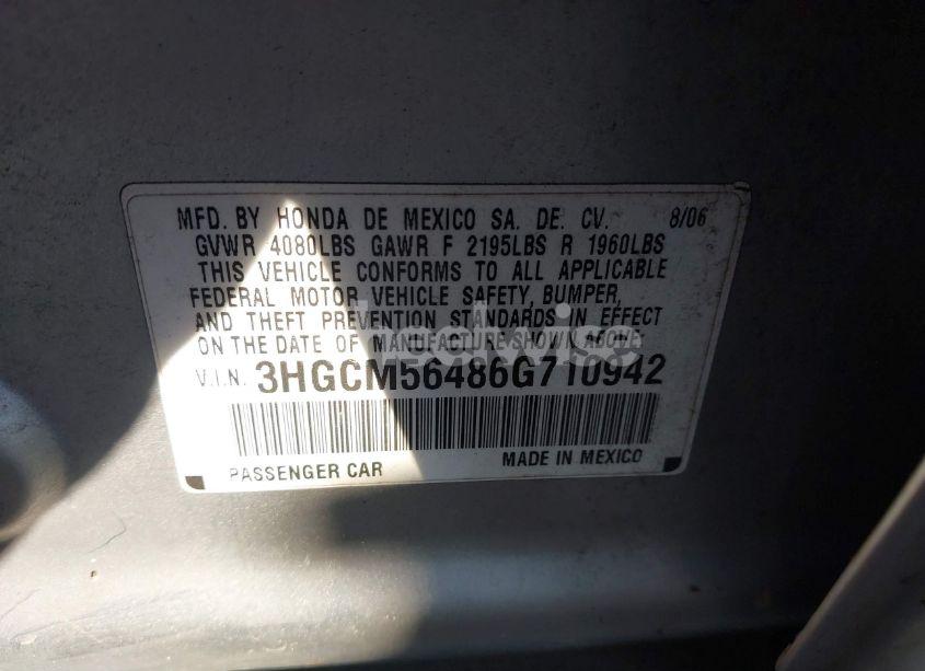 Photo 9 of 2006 Honda Accord 2.4 LX (VIN 3HGCM56486G710942)