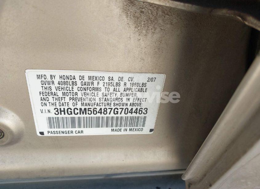 Photo 9 of 2007 Honda Accord 2.4 LX (VIN 3HGCM56487G704463)