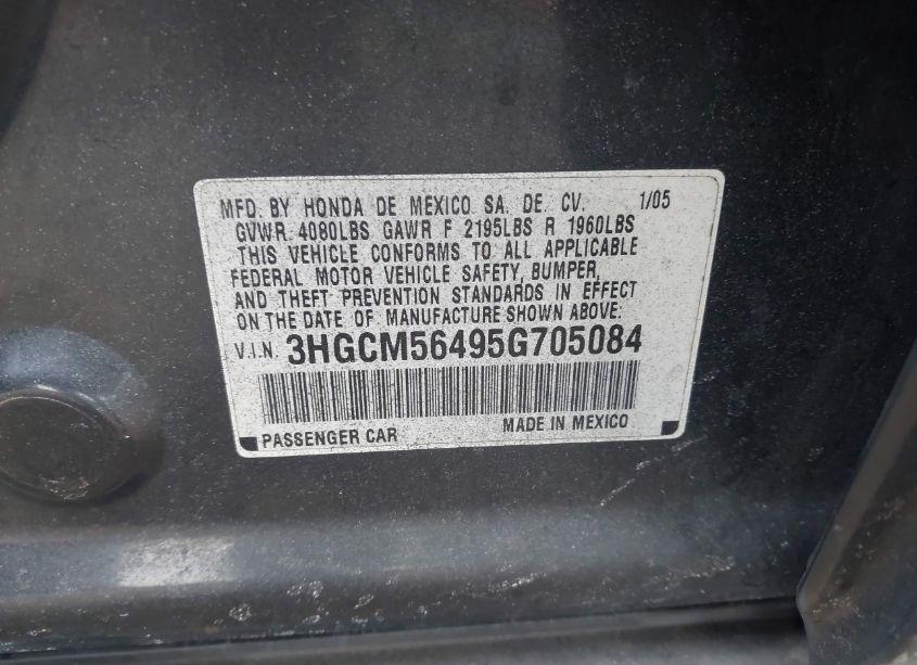 Photo 9 of 2005 Honda Accord 2.4 LX (VIN 3HGCM56495G705084)
