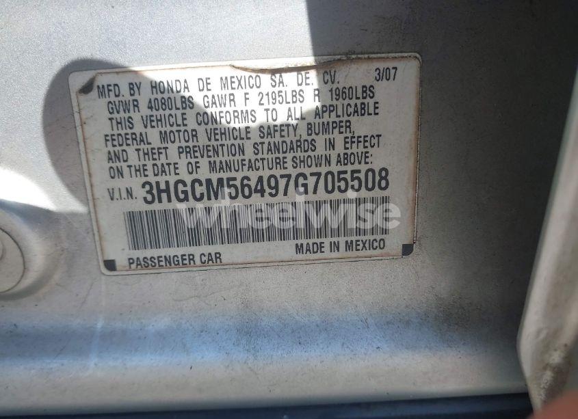 Photo 9 of 2007 Honda Accord 2.4 LX (VIN 3HGCM56497G705508)