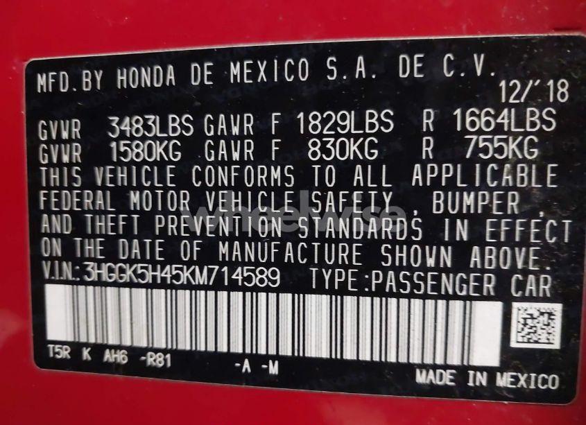 Photo 9 of 2019 Honda Fit LX (VIN 3HGGK5H45KM714589)