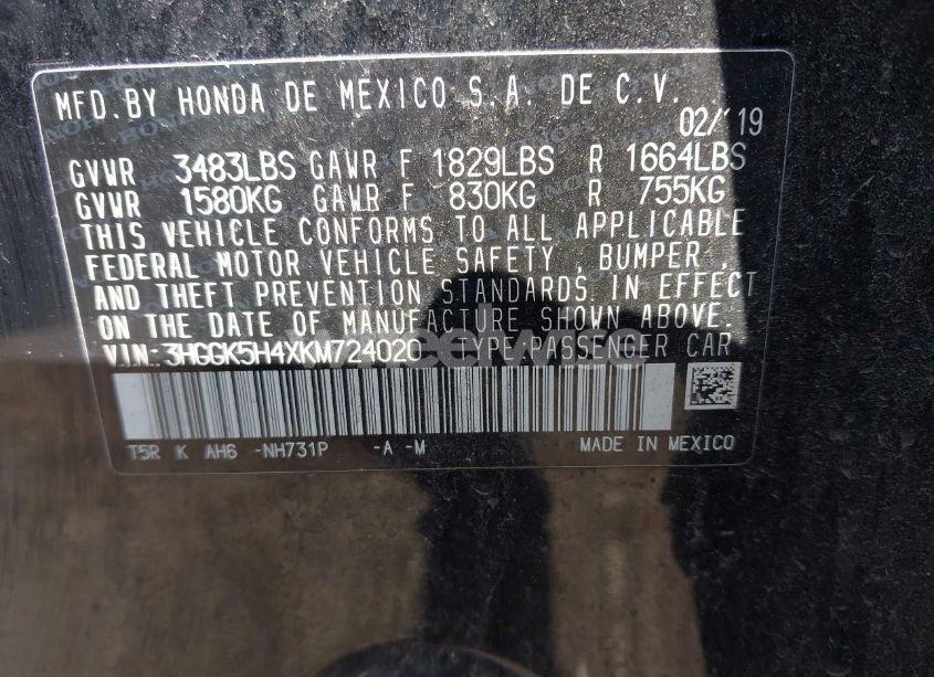 Photo 9 of 2019 Honda Fit LX (VIN 3HGGK5H4XKM724020)