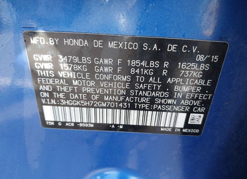Photo 9 of 2016 Honda Fit EX (VIN 3HGGK5H72GM701431)
