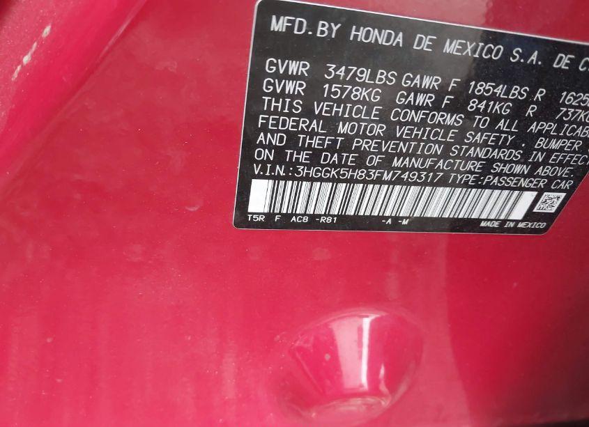 Photo 9 of 2015 Honda Fit EX/EX-L (VIN 3HGGK5H83FM749317)