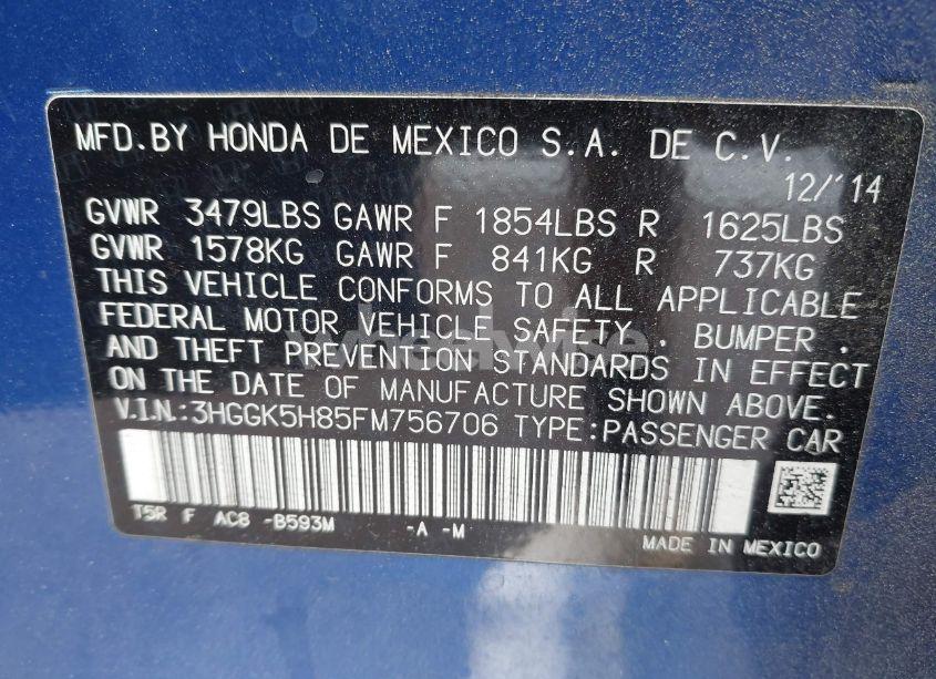 Photo 9 of 2015 Honda Fit EX/EX-L (VIN 3HGGK5H85FM756706)