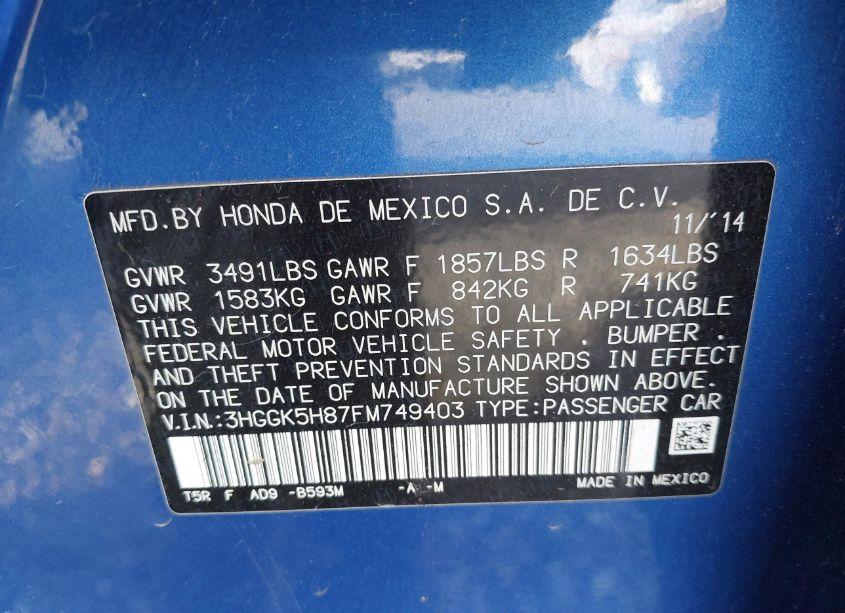 Photo 9 of 2015 Honda Fit EX/EX-L (VIN 3HGGK5H87FM749403)