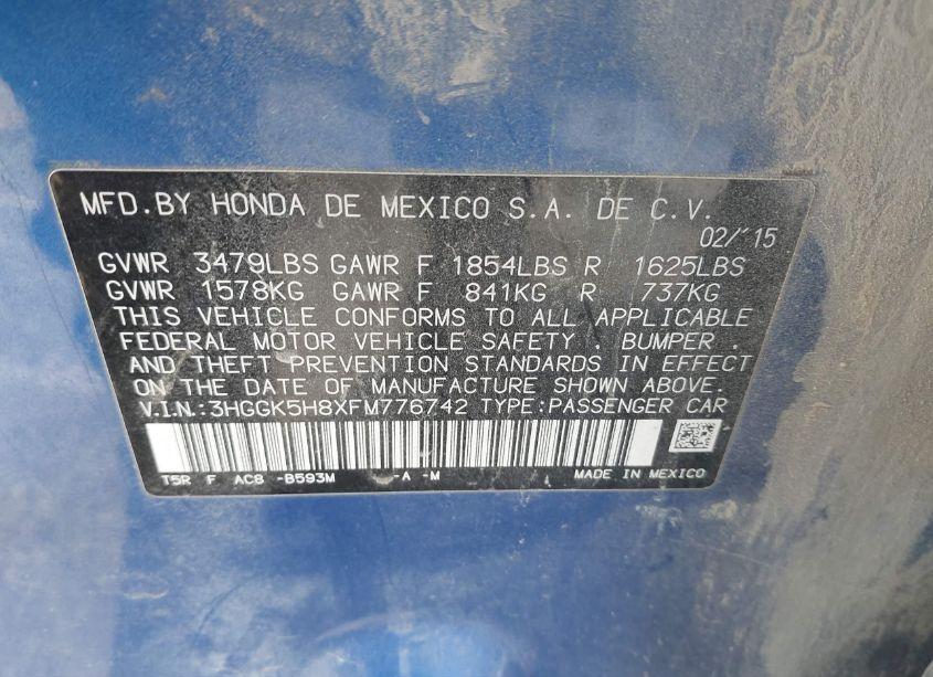 Photo 9 of 2015 Honda Fit EX/EX-L (VIN 3HGGK5H8XFM776742)