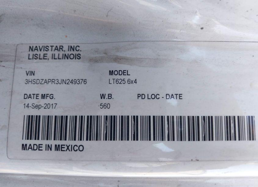 Photo 9 of 2018 International Lt (VIN 3HSDZAPR3JN249376)