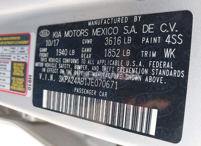 Photo 9 of 2018 Kia Rio LX (VIN 3KPA24AB1JE070671)