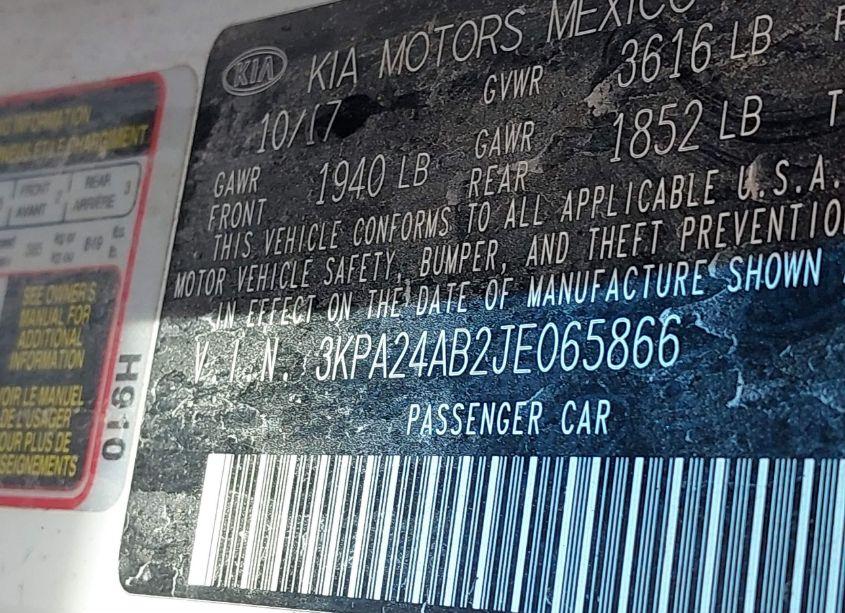 Photo 9 of 2018 Kia Rio LX (VIN 3KPA24AB2JE065866)