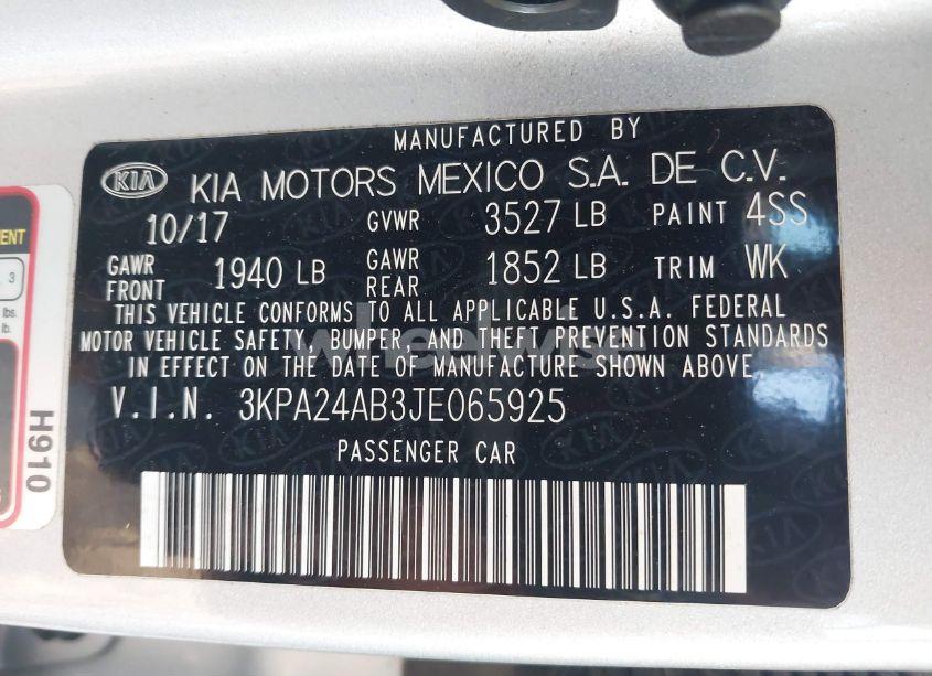 Photo 9 of 2018 Kia Rio LX (VIN 3KPA24AB3JE065925)