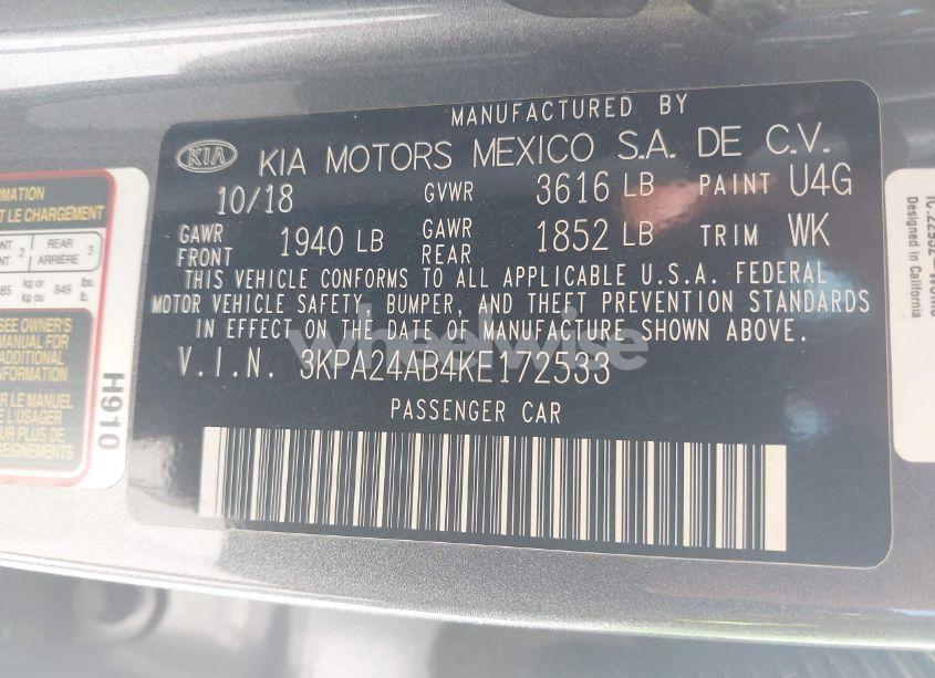 Photo 9 of 2019 Kia Rio S (VIN 3KPA24AB4KE172533)