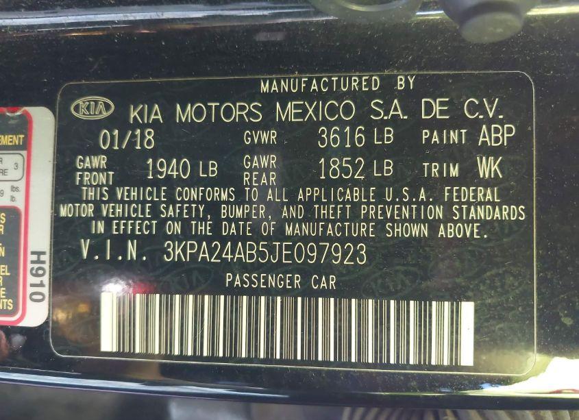 Photo 9 of 2018 Kia Rio S (VIN 3KPA24AB5JE097923)