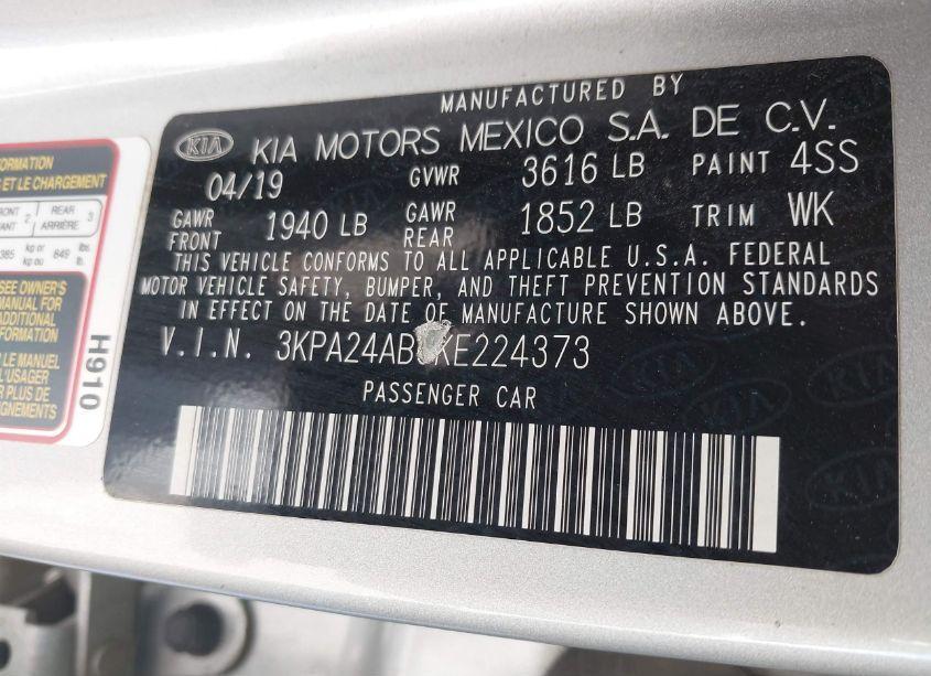 Photo 9 of 2019 Kia Rio S (VIN 3KPA24AB6KE224373)
