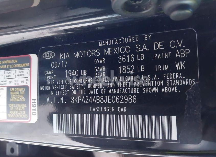 Photo 9 of 2018 Kia Rio LX (VIN 3KPA24AB8JE062986)