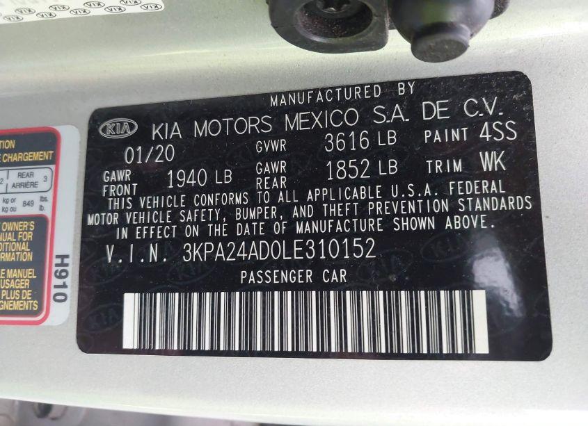 Photo 9 of 2020 Kia Rio LX (VIN 3KPA24AD0LE310152)