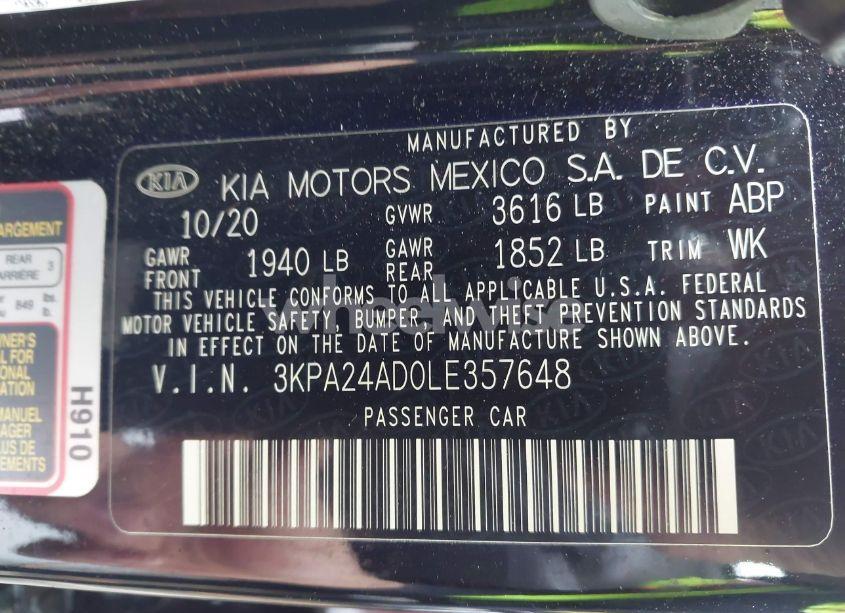 Photo 9 of 2020 Kia Rio LX (VIN 3KPA24AD0LE357648)