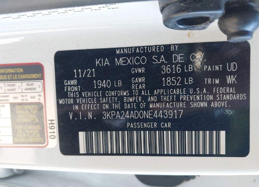 Photo 9 of 2022 Kia Rio S (VIN 3KPA24AD0NE443917)
