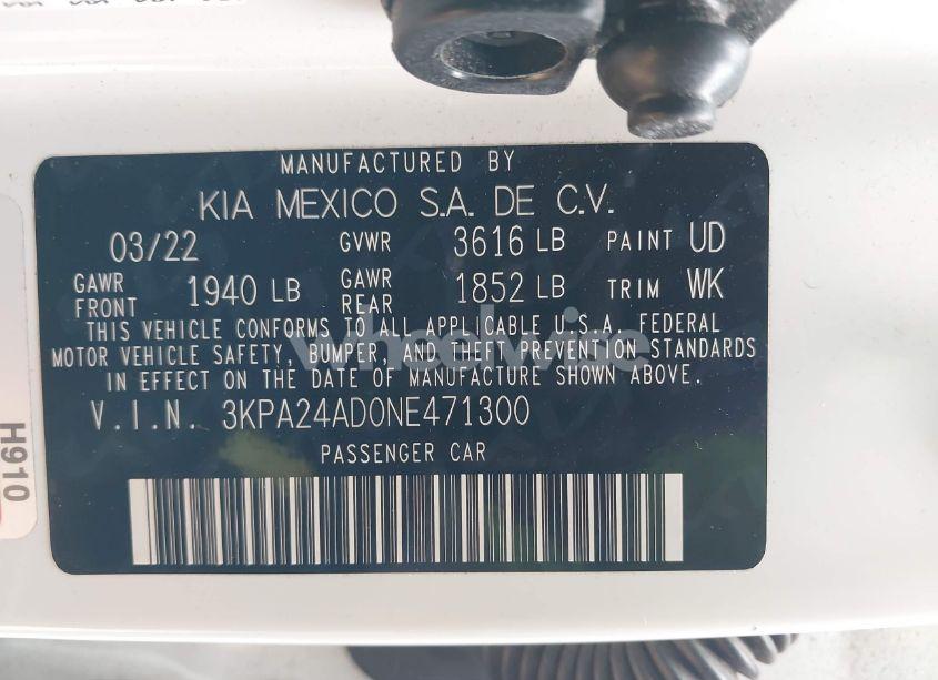Photo 9 of 2022 Kia Rio LX (VIN 3KPA24AD0NE471300)